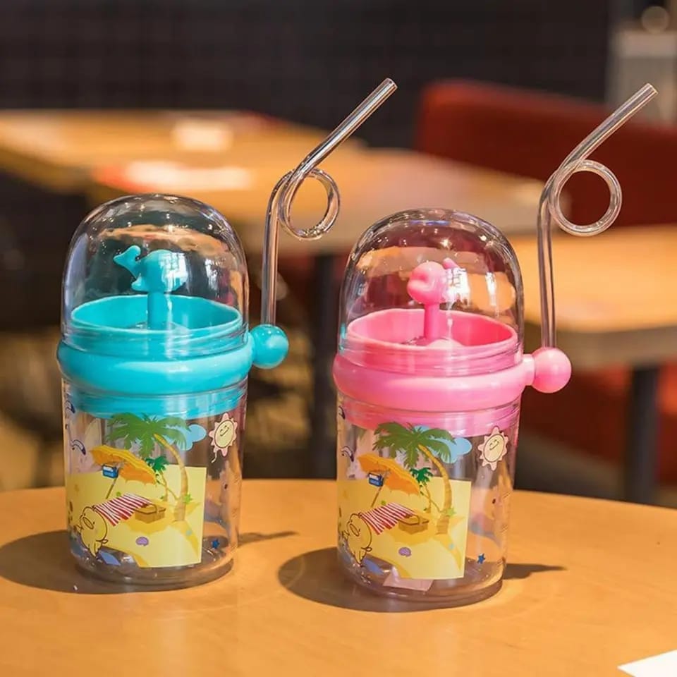 Cartoon Baby Feeding Cup With Straw Water Bottle