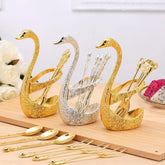 Stainless Steel Swan Shaped Tea Spoon Holder with 6 Spoons