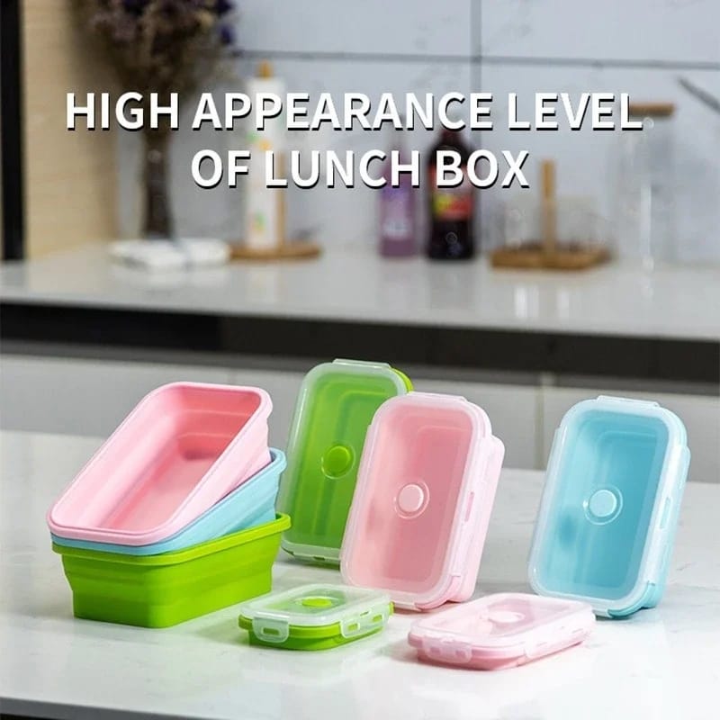 4Pcs Set Square Folding Silicone Lunch Box Portable Food Box