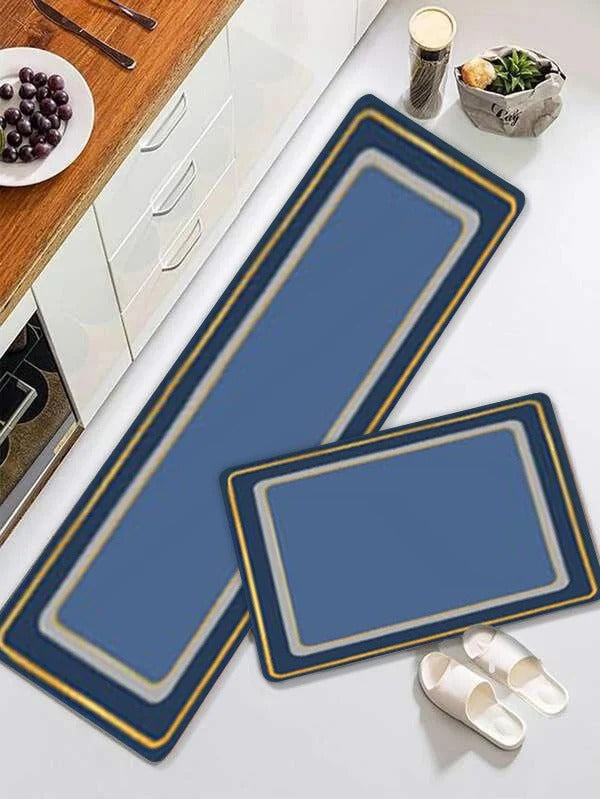 2 pcs set Plain Kitchen , Bathroom ,HomeDecor Anti-Slip Absorbent Mat & Runner (A)